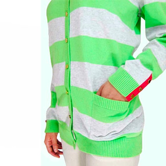Joan Vass Striped Cardigan Margarita Green & Grey - Picture 3 of 3